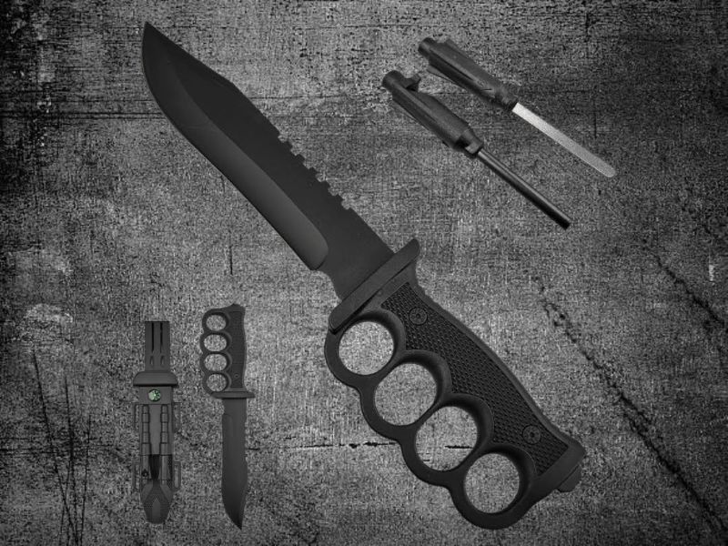Pevný survival nůž LOW-COST SURVIVAL pouzdro + křesadlo a brousek 