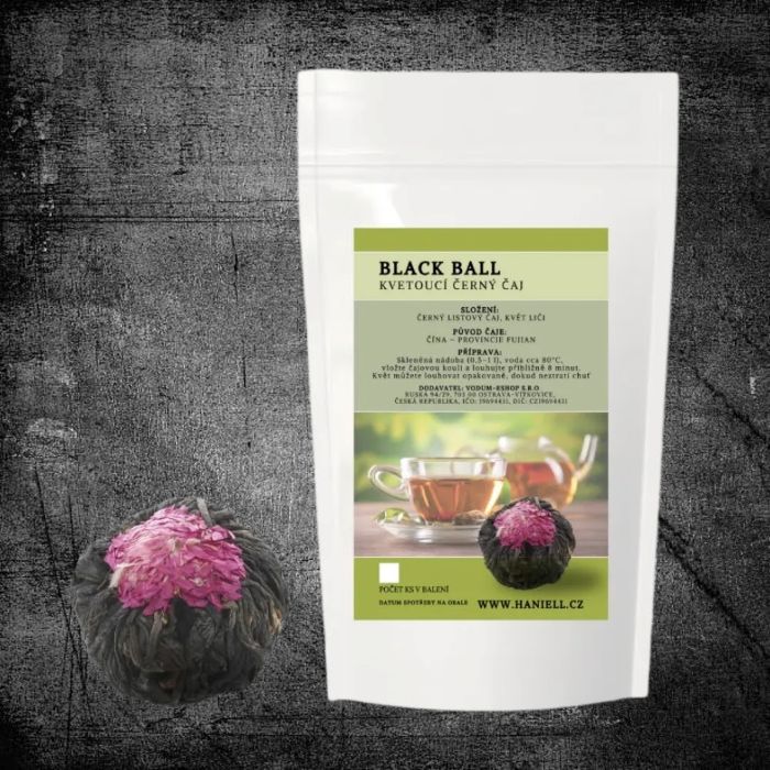 Kvetoucí černý čaj Black Ball s květem liči 2ks