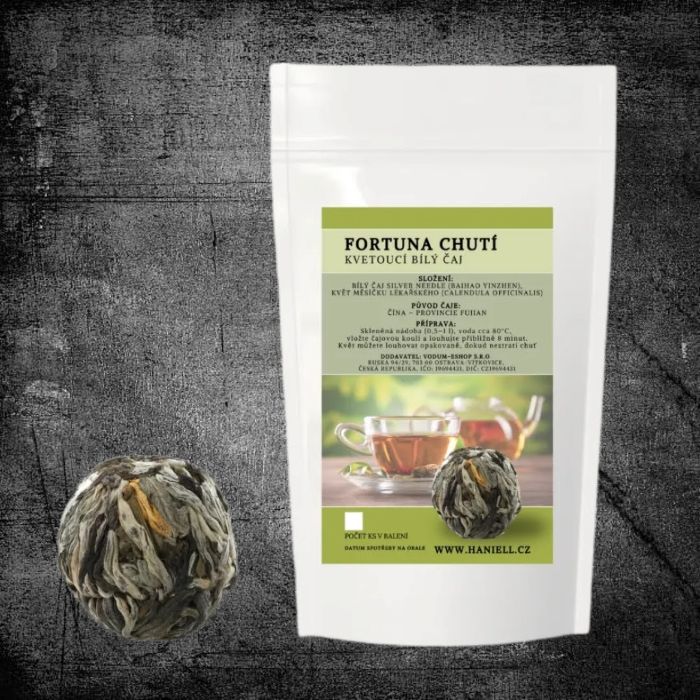 Kvetoucí bílý čaj Fortuna Chutí – Silver Needle a měsíček lékařský 2ks